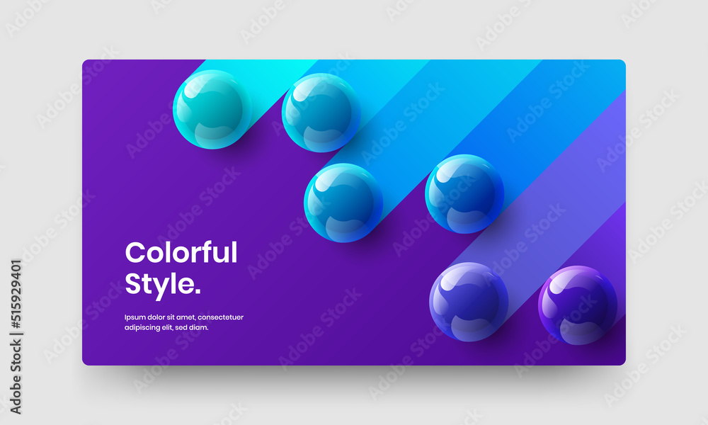Unique company brochure design vector illustration. Isolated 3D balls catalog cover layout.