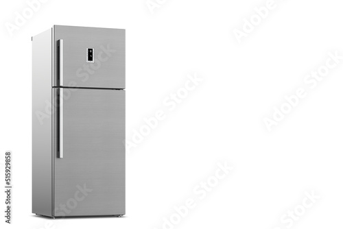 Refrigerator on white background. Home freezer for household.