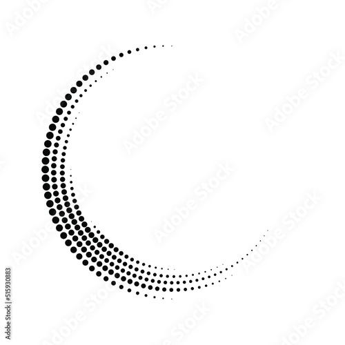 Halftone dotted lines in semi circle form.  Vector illustration. Geometric art. Trendy design element for frame, moon logo, tattoo, sign, symbol, web, prints, posters, template, pattern and background