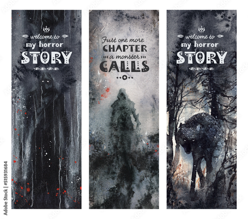 Bookmark for Horror books with monsters and wolf, Magic fantasy