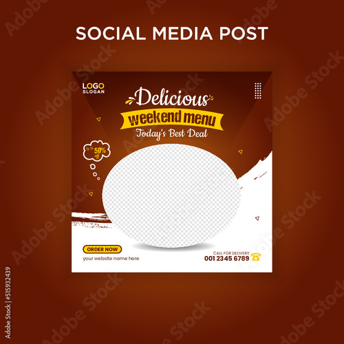 Delicious weekend menu banner social media post template