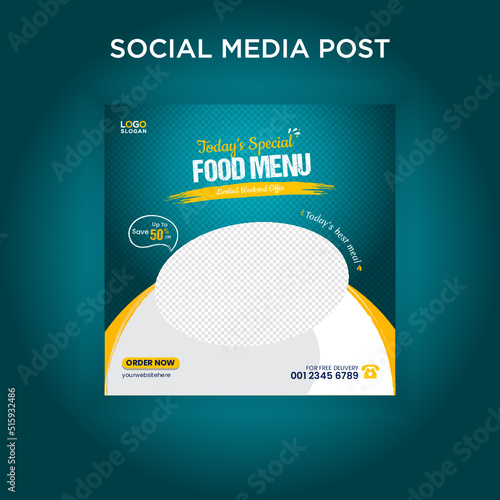 Food menu and restaurant banner social media post