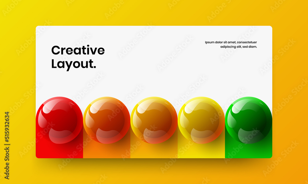 Geometric 3D balls postcard layout. Premium leaflet design vector concept.