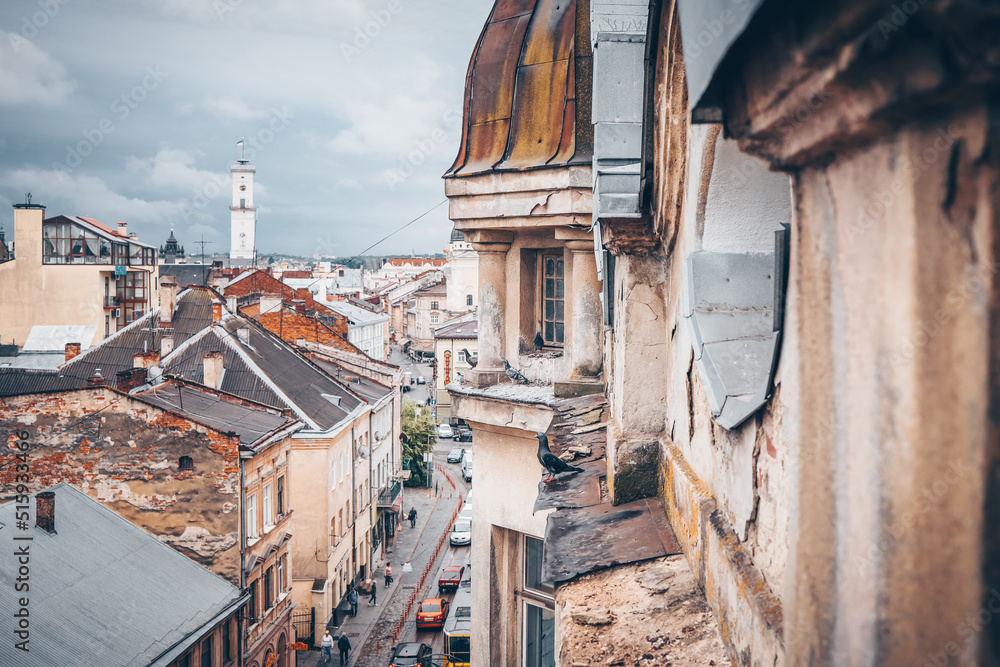 Top view of the city of Lviv, Ukraine. Roofs of old houses Top view of the city of Lviv, Ukraine. Roofs of old houses
