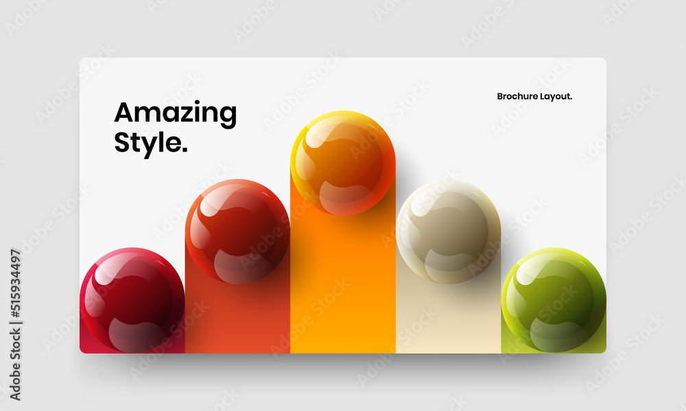 Amazing 3D spheres front page concept. Multicolored horizontal cover design vector illustration.