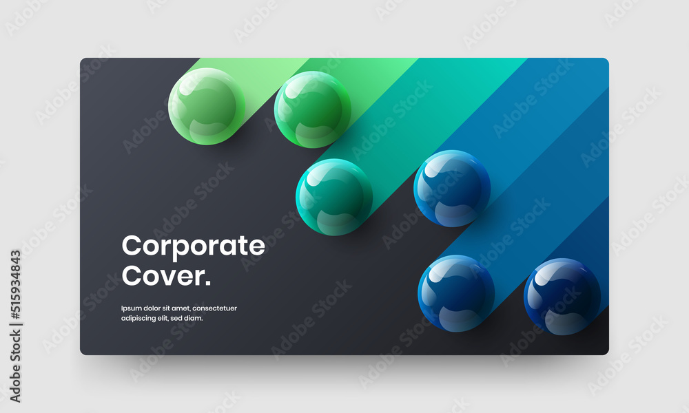 Trendy realistic spheres annual report template. Premium landing page design vector layout.