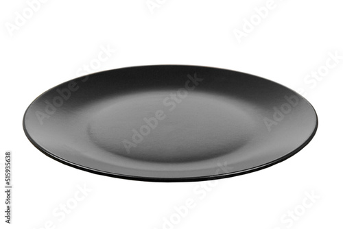 Top view of black empty plate on isolared white background