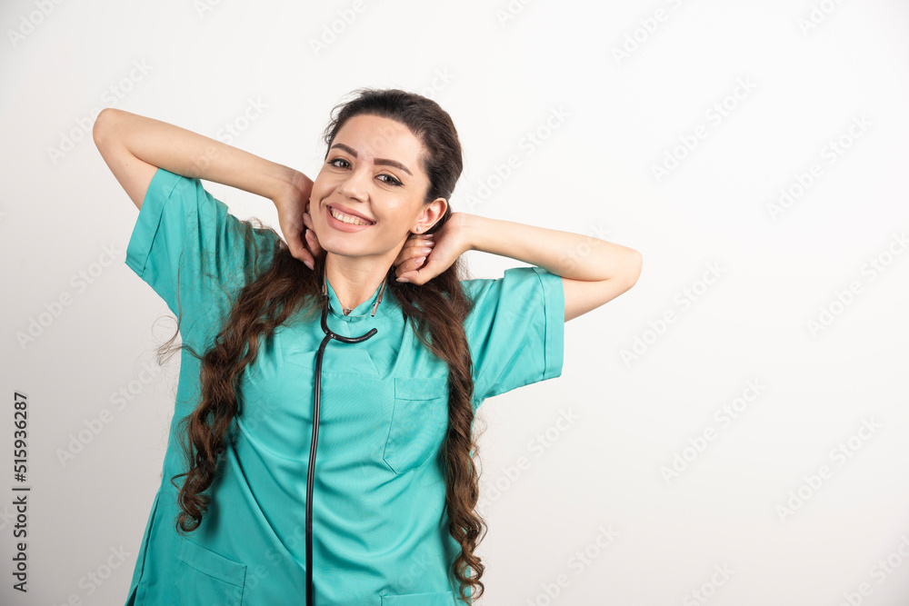 Portrait of female healthcare worker posing on white background Portrait of female healthcare worker posing on white background
