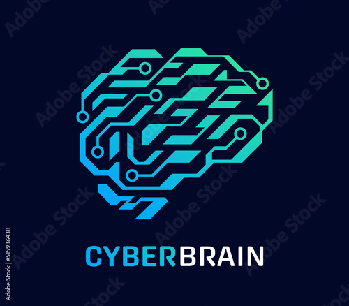 Cyberbrain vector logo. Artificial human brain. AI (artificial intelligence) concept