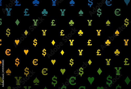 Dark green  yellow vector cover with symbols of gamble.