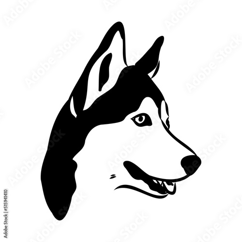 Husky isolated on white background. Stencil. Dog silhouette.