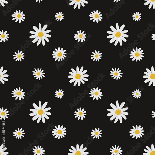 Cute simple seamless pattern with chamomile flowers. Spring and summer background. Vector illustration