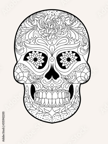 Sugar Skull with Chrysanthemum Center Piece