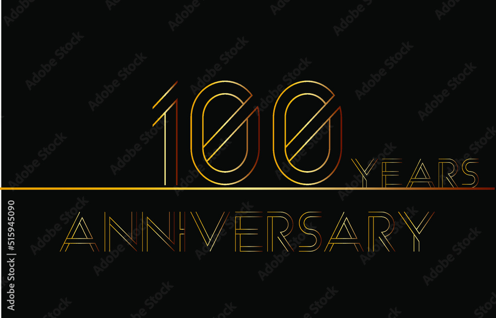 100 years anniversary. Banner to celebrate special date in the form of golden lines on isolated black background. 100 years anniversary. Banner to celebrate special date in the form of golden lines on isolated black background.