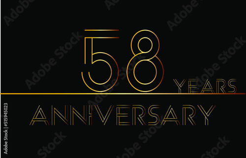 58 years anniversary. Banner to celebrate special date in the form of golden lines on isolated black background.