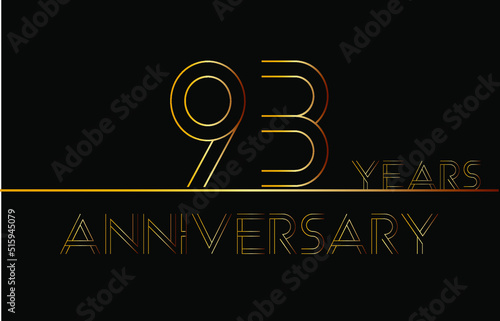93 years anniversary. Banner to celebrate special date in the form of golden lines on isolated black background.