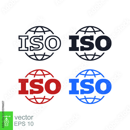 ISO icon. Simple outline, solid, flat style. Certified, certificate, mark, quality, symbol, management, stamp, standard, approved concept. Vector illustration isolated on white background. EPS 10