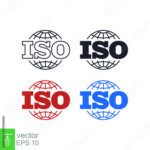 ISO icon. Simple outline, solid, flat style. Certified, certificate, mark, quality, symbol, management, stamp, standard, approved concept. Vector illustration isolated on white background. EPS 10