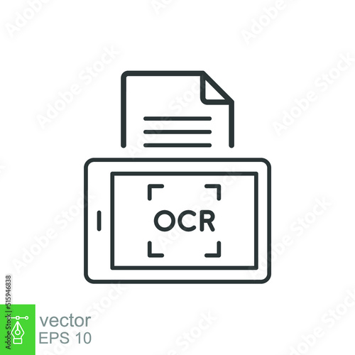 Optical character recognition icon. Simple outline style. OCR, text, image, type, machine, encoded, digital, document scan symbol concept. Vector illustration isolated on white background. EPS 10