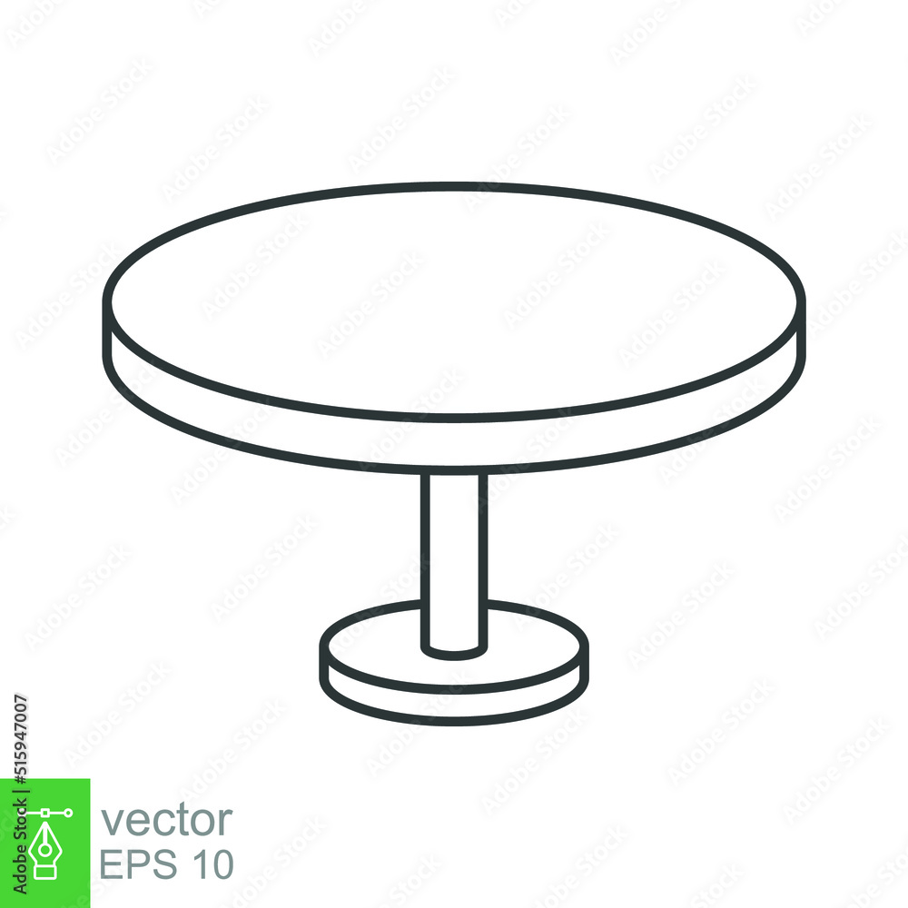 Circle table icon. Simple outline style. Round, pictogram, furniture, office, sign, conference, meeting, web, symbol, interior concept. Vector design illustration isolated on white background. EPS 10 Circle table icon. Simple outline style. Round, pictogram, furniture, office, sign, conference, meeting, web, symbol, interior concept. Vector design illustration isolated on white background. EPS 10