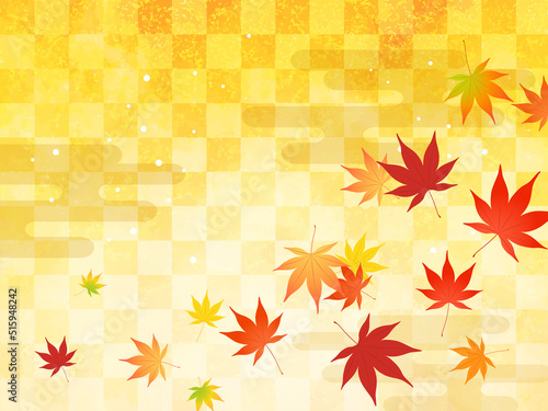 舞う紅葉と金箔の和風イメージ背景_ベクターイラスト