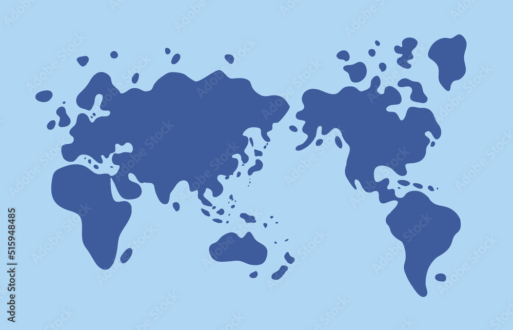 Asia hemisphere Pacific centric world map cartoon flat vector illustration