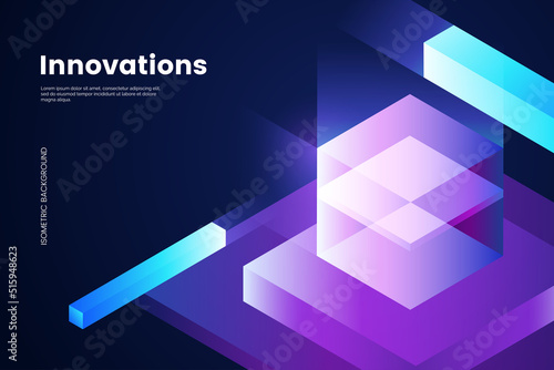 Fotografija Abstract isometric background with glassy glowing cube and geometric shapes