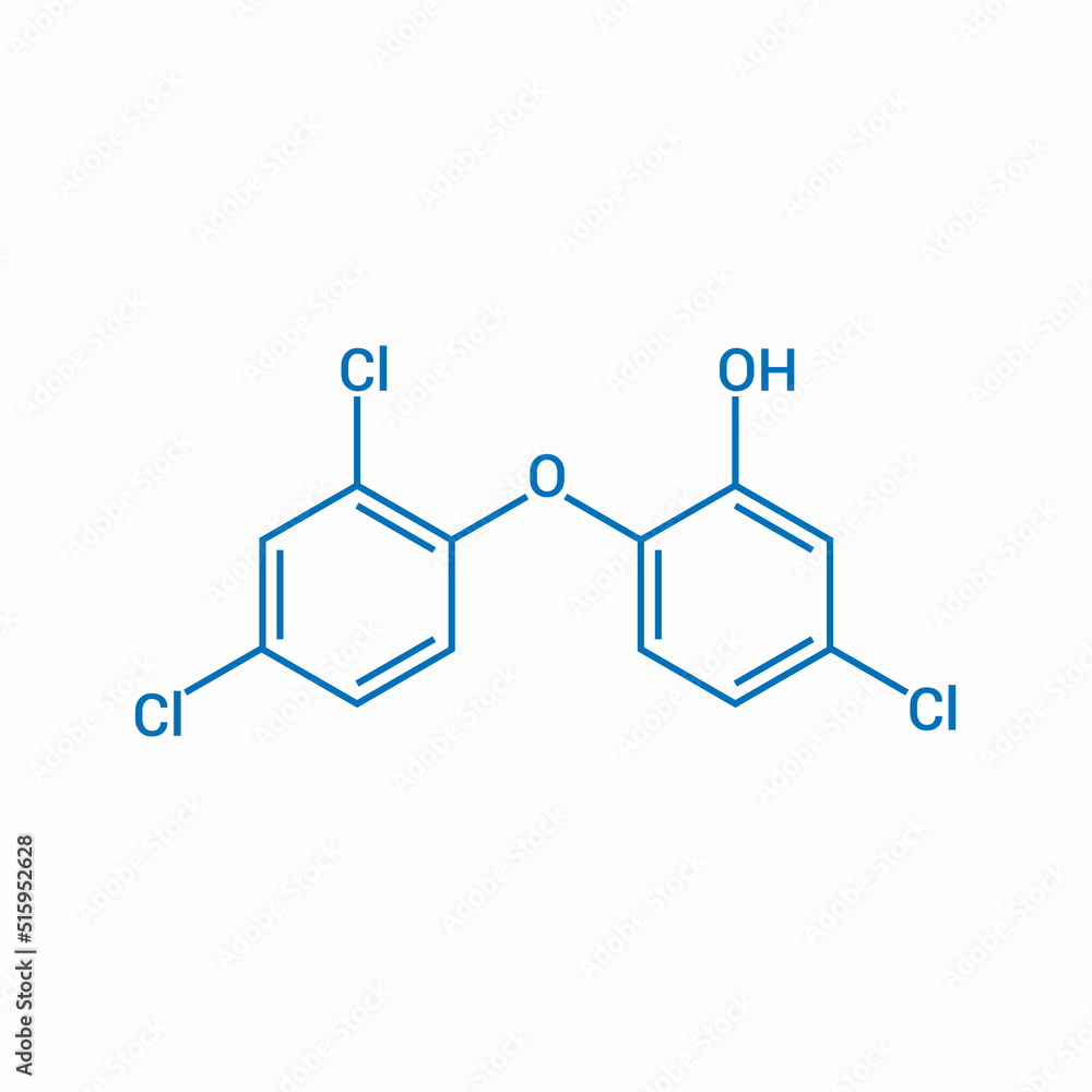 chemical structure of Triclosan (C12H7Cl3O2)