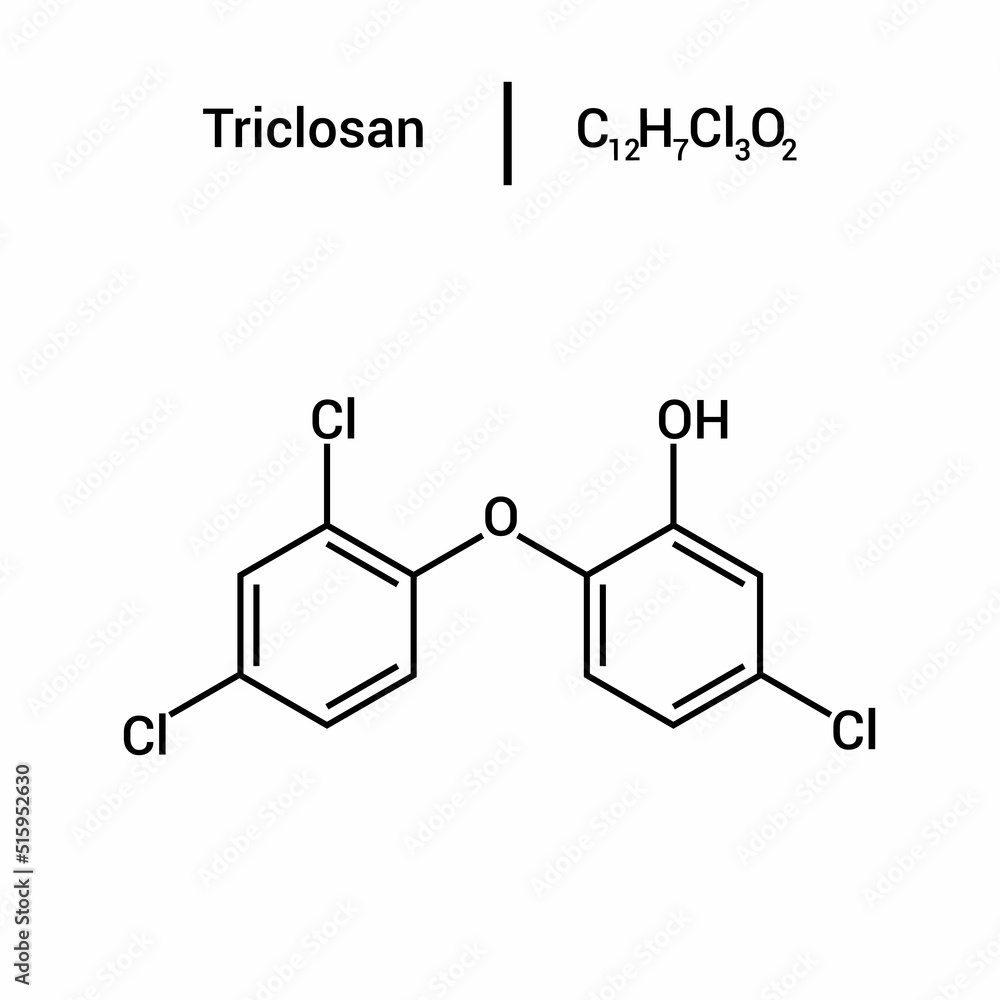 chemical structure of Triclosan (C12H7Cl3O2)