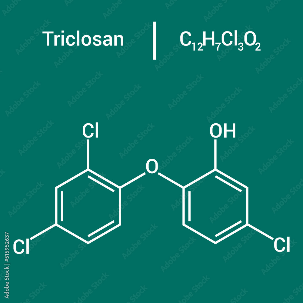 chemical structure of Triclosan (C12H7Cl3O2)