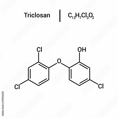 chemical structure of Triclosan (C12H7Cl3O2)