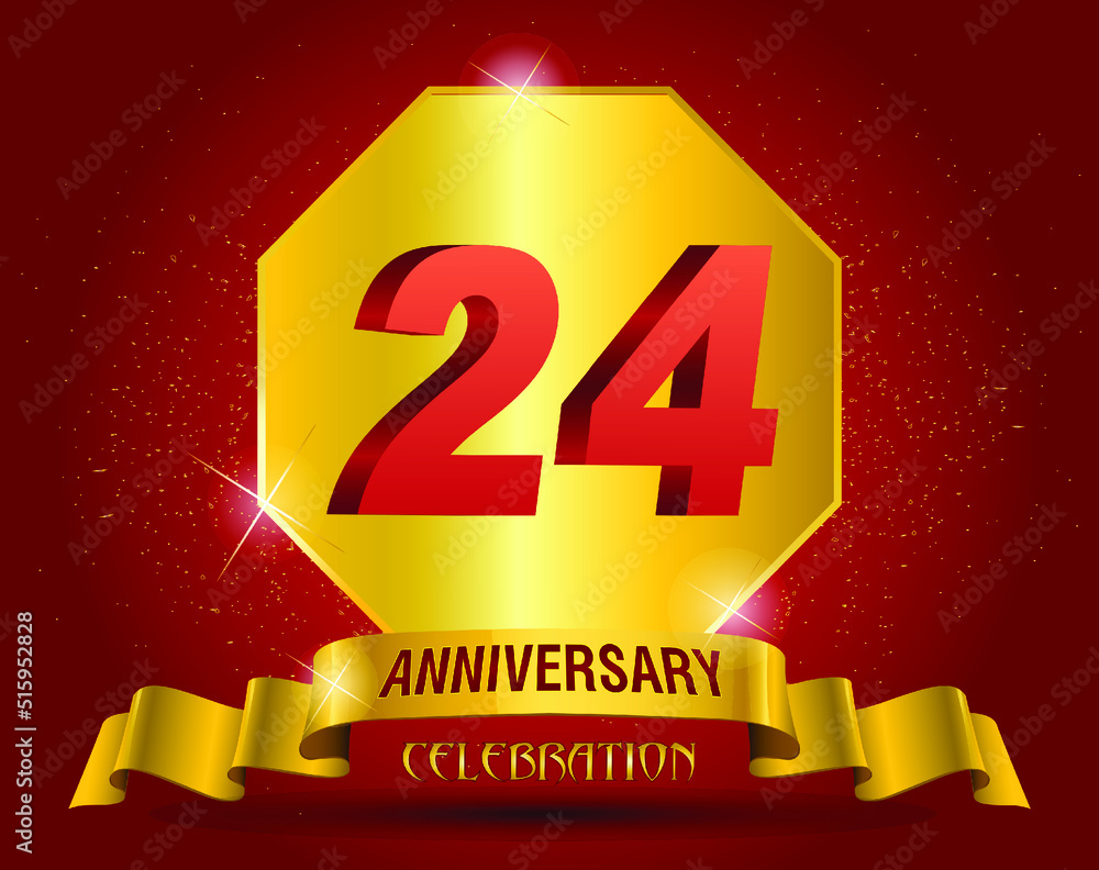 years anniversary logo template. Red numbers with golden ribbon.