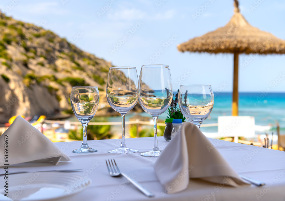 Served table in a restaurant on the beach