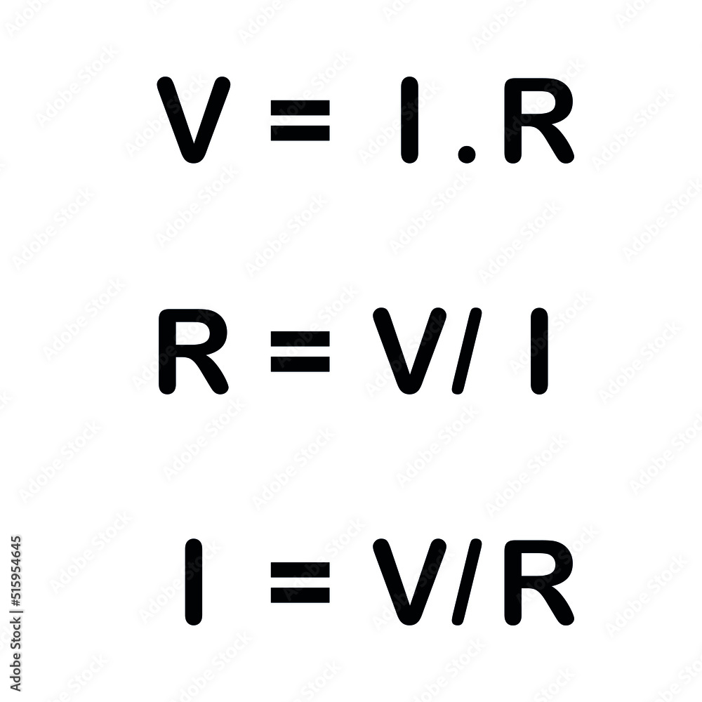 Ohm's law formula. Voltage, current and resistance formula vector