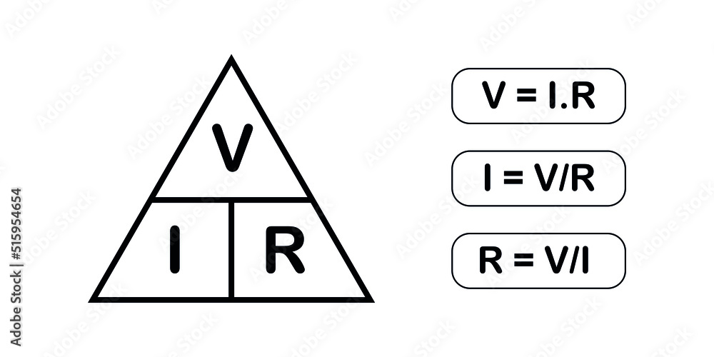 Ohm's law triangle. Voltage, current and resistance triangle formula vector illustration