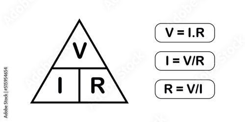 Ohm's law triangle. Voltage, current and resistance triangle formula vector illustration isolated on white background