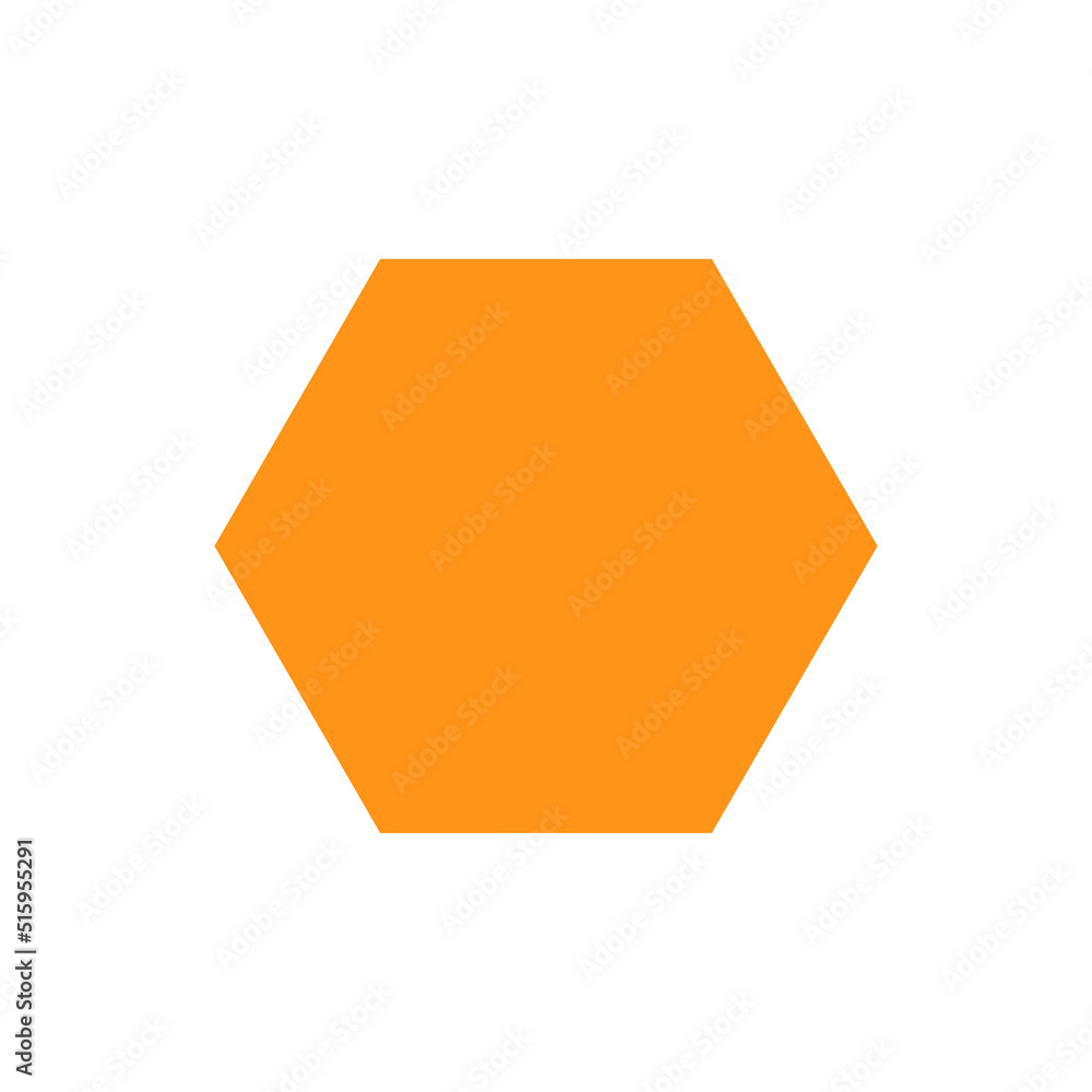 2D hexagon shape in mathematics. Orange hexagon shape drawing for kids
