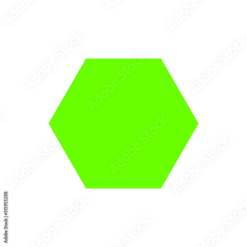 2D hexagon shape in mathematics. Green hexagon shape drawing for kids isolated on white background