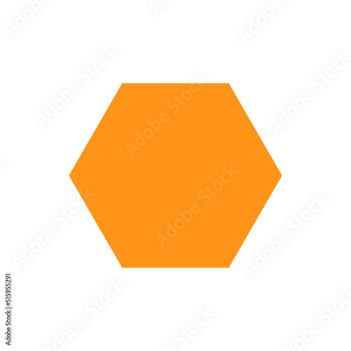 2D hexagon shape in mathematics. Orange hexagon shape drawing for kids isolated on white background