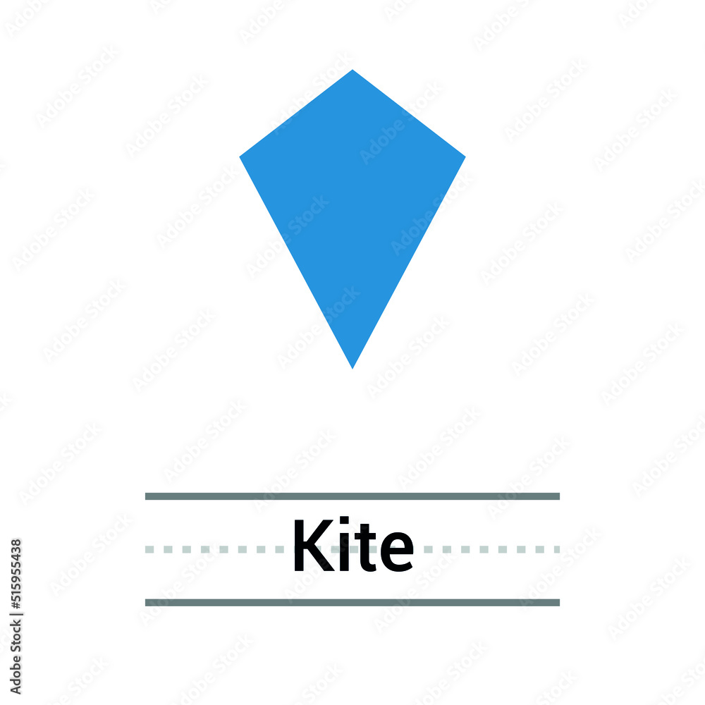 2D kite shape in mathematics. Blue kite shape drawing for kids isolated on white background 2D kite shape in mathematics. Blue kite shape drawing for kids isolated on white background