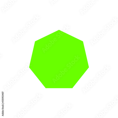 2D heptagon shape in mathematics. Green heptagon shape drawing for kids isolated on white background photo