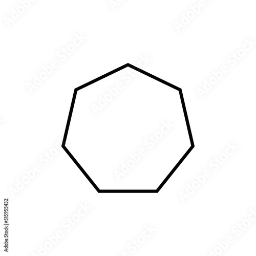 2D heptagon shape in mathematics. Black heptagon shape drawing for kids isolated on white background photo