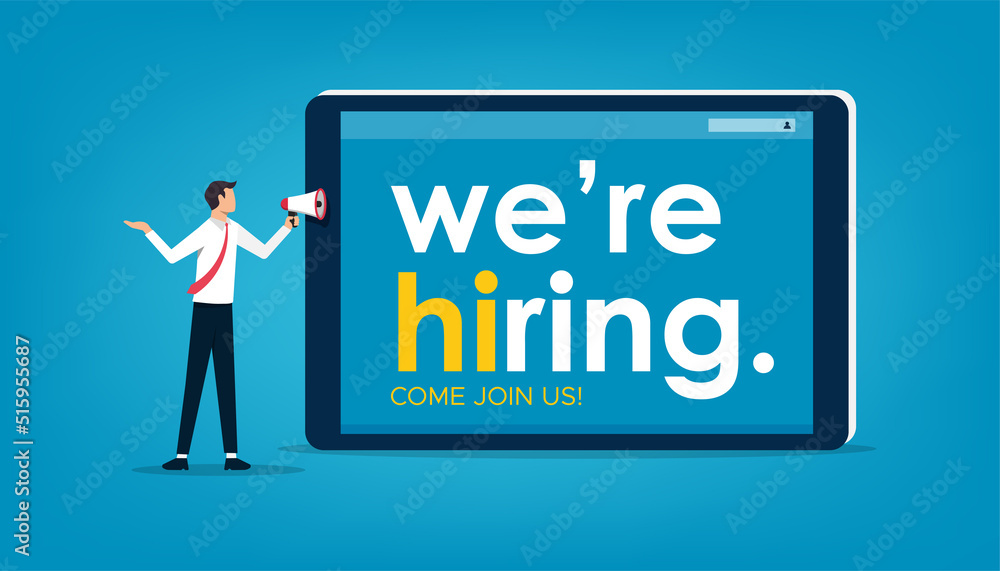 We are hiring with minimalist design. Business recruiting concept vector illustration We are hiring with minimalist design. Business recruiting concept vector illustration