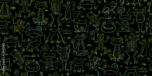 Funny frogs family. Seamless pattern background for your design