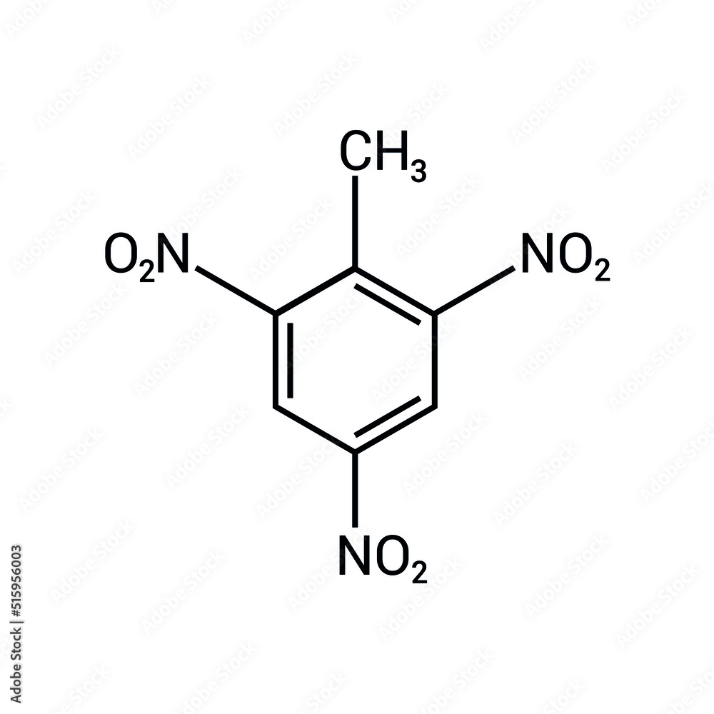 chemical structure of trinitrotoluene (TNT) (C7H5N3O6) chemical structure of trinitrotoluene (TNT) (C7H5N3O6)