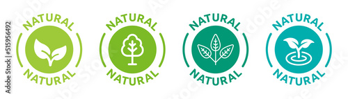 Natural label icon vector set with leaf and tree symbol certified sticker illustration.