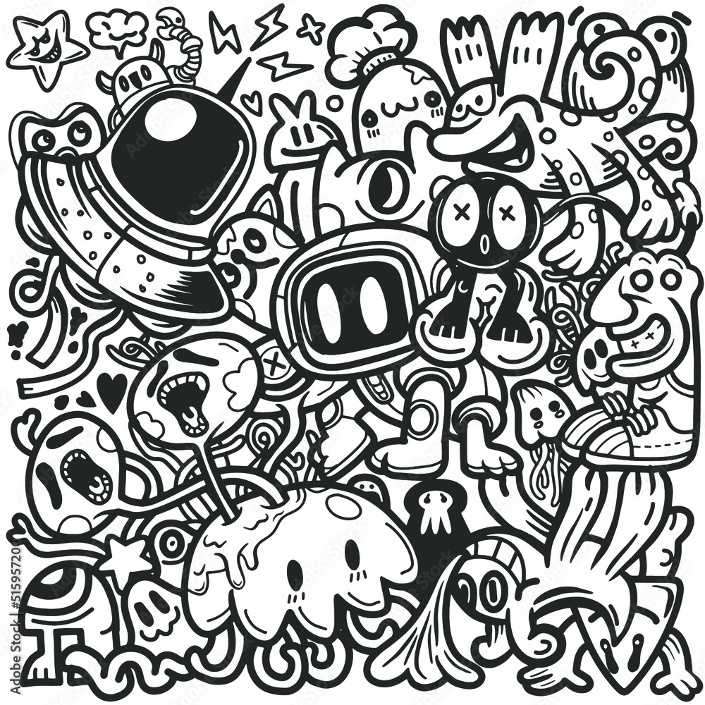 Abstract grunge urban pattern with monster character super drawing ...