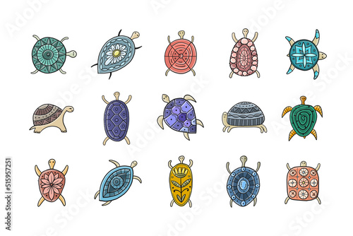 Turtle icons set. Tortoise art print isolated on white for your design