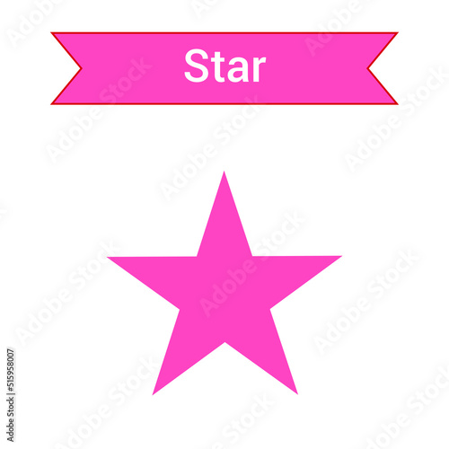2D star shape in mathematics. pink star shape drawing for kids isolated on white background