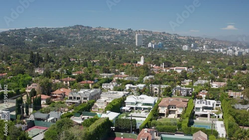 Aerial shot of the mansions of Beverly Hills in Los Angeles, Southern California